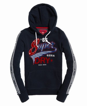 Superdry American Script Flock Női Kapucnis Pulóver Sötétkék | DFCJM1657